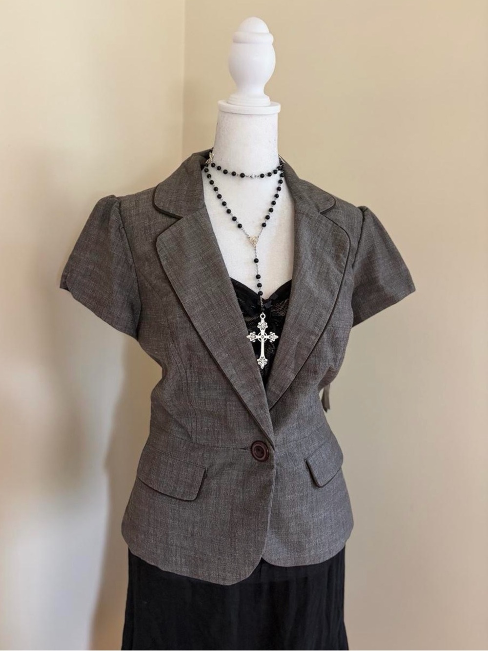 NEW! Vintage Y2K brown grunge babydoll blazer jacket blouse top office twee 10 - Picture 5 of 10